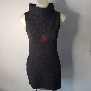 Grey Fuzzy Sleeveless High Neck Asymmetrical IZM Dress w Side Slit